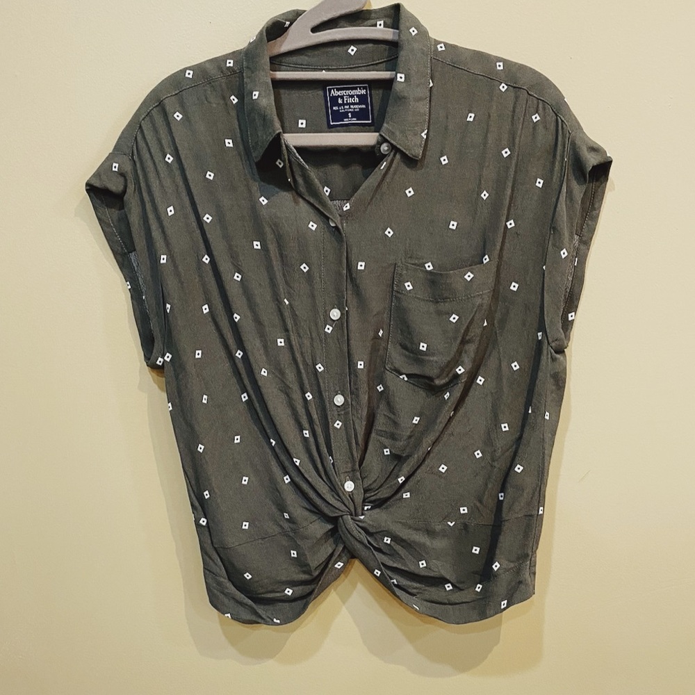 Abercrombie Olive Green Knot-Front Blouse